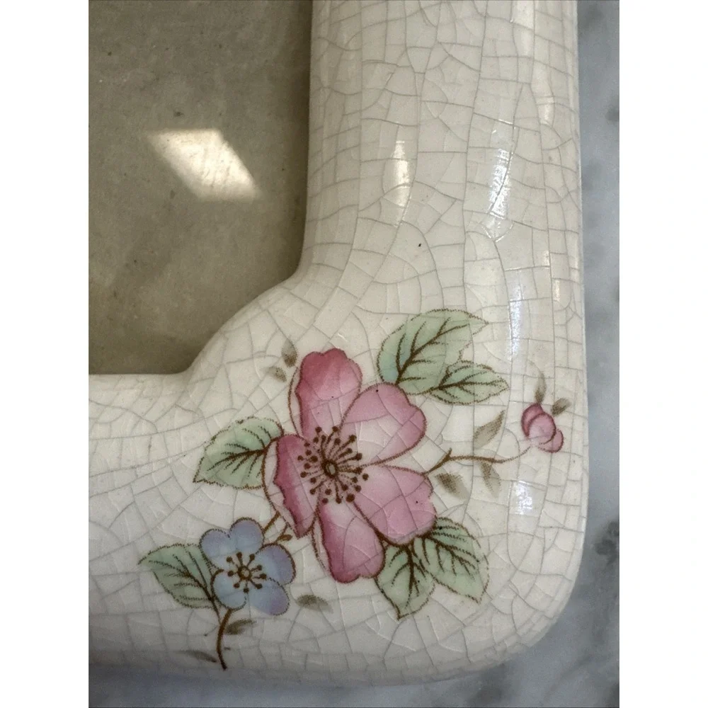VTG Ceramic Porcelain Floral Picture Frame 5X7 Cottagecore Crackle Glaze Shabby